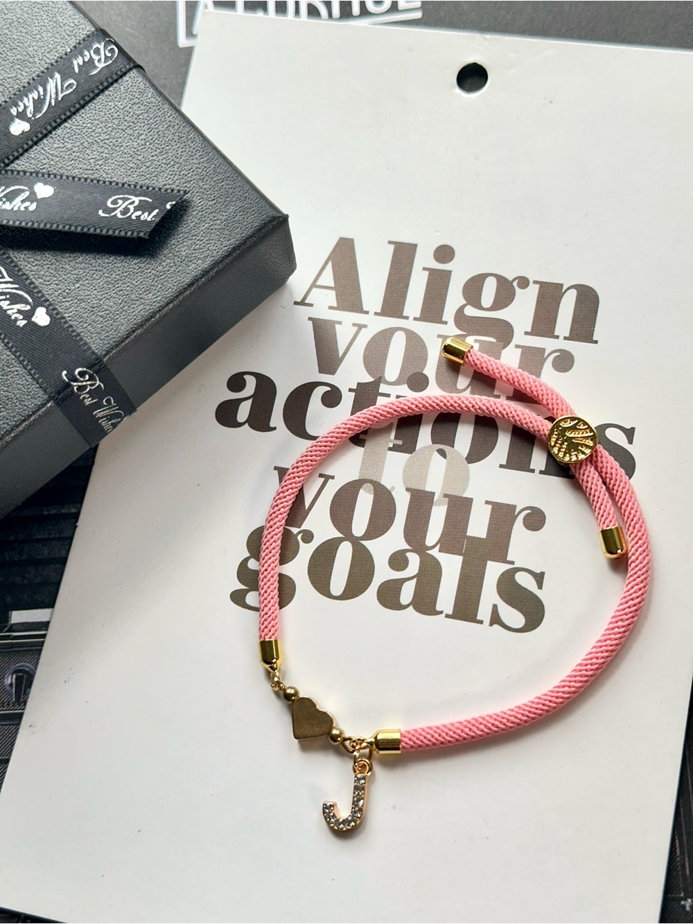 Pink Heart Charm Bracelet with Initial 'J'